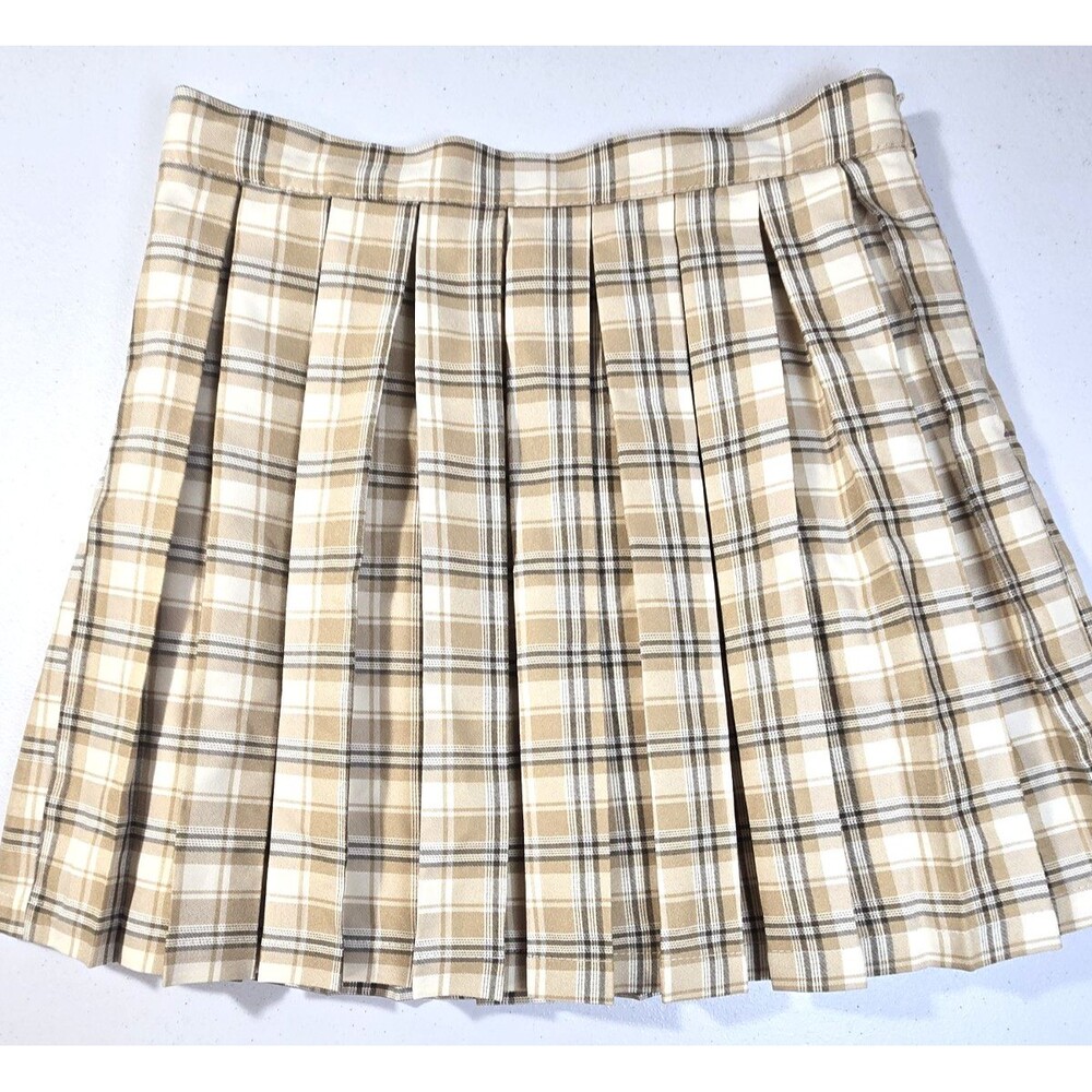 CALI 1850 Tan/Beige Pleated Mini Skirt Side Zip Size Small